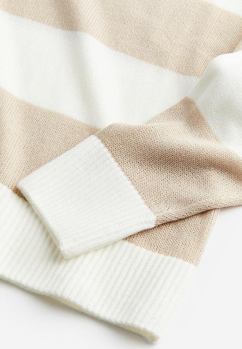 H&M - Jacquard-knit jumper - light beige & striped