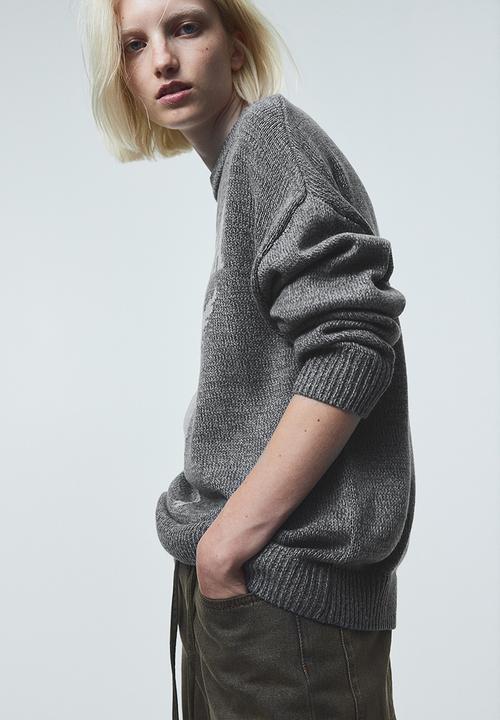 H&M - Jacquard-knit jumper - dark grey marl & nirvana