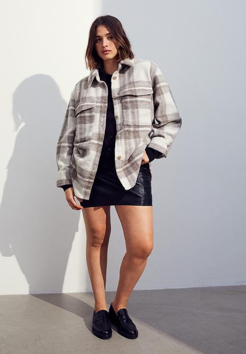 H&M - Oversized shacket - dark beige & checked