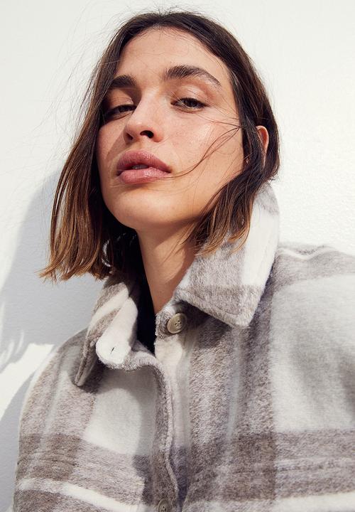 H&M - Oversized shacket - dark beige & checked