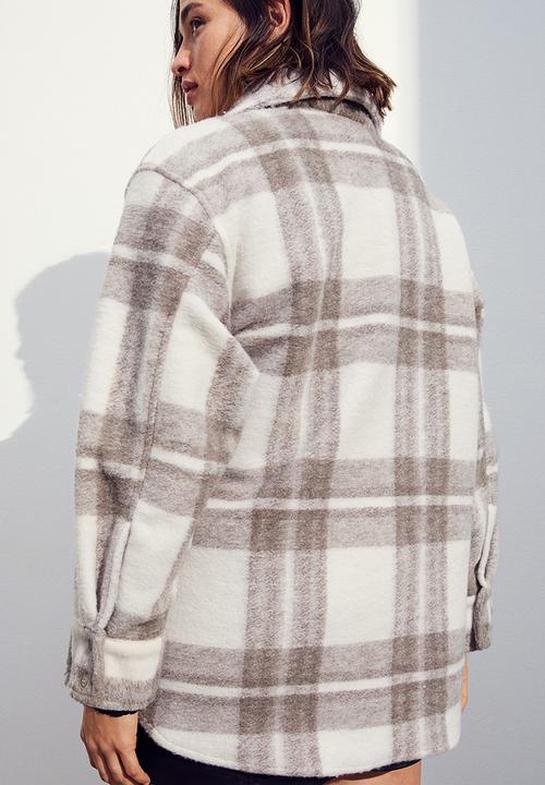H&M - Oversized shacket - dark beige & checked