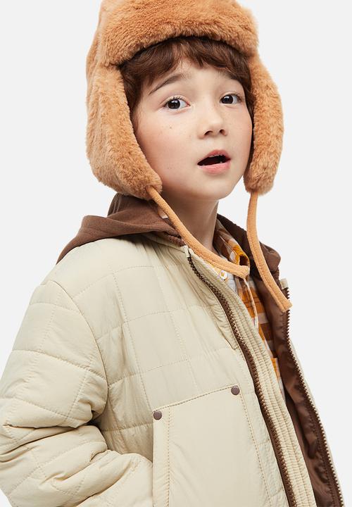 H&M - Quilted jacket with a hood - light beige block-coloured