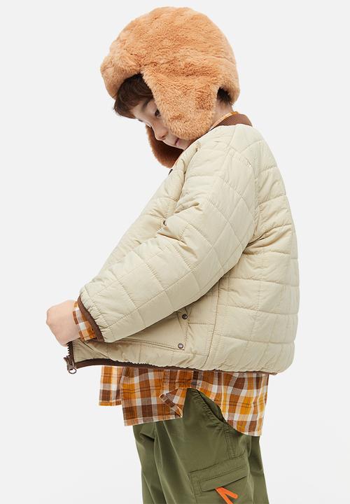 H&M - Quilted jacket with a hood - light beige block-coloured