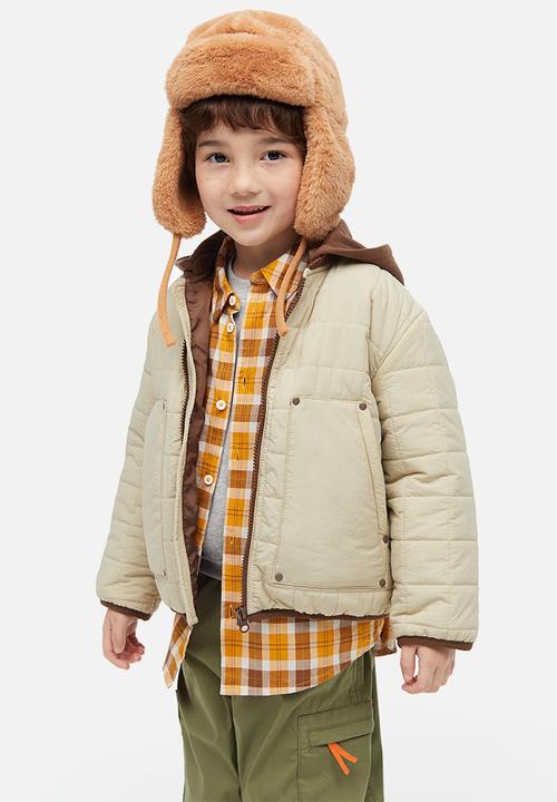 H&M - Quilted jacket with a hood - light beige block-coloured