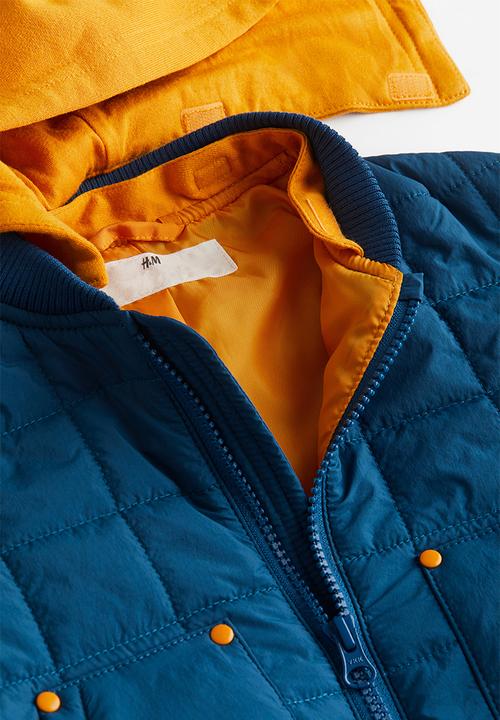 H&M - Quilted jacket with a hood - blue & orange