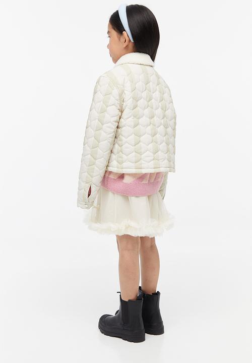 H&M - Teddy-collared jacket - light beige striped