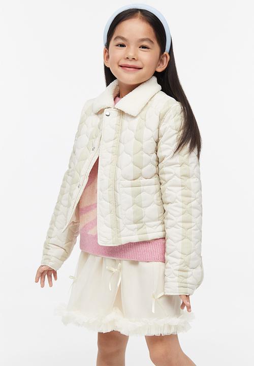 H&M - Teddy-collared jacket - light beige striped