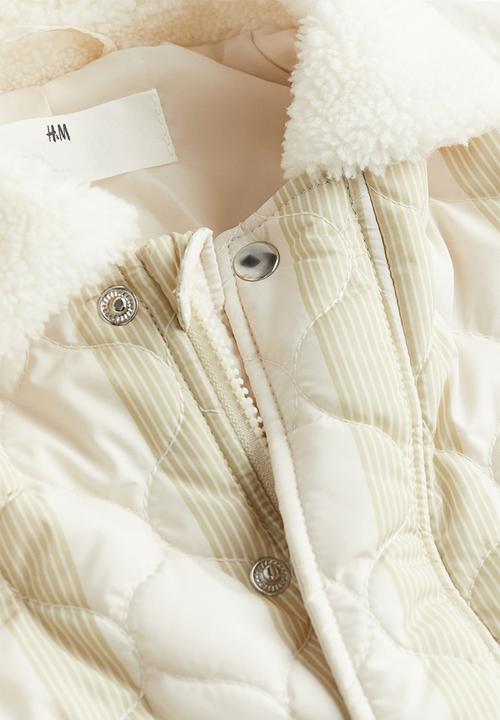 H&M - Teddy-collared jacket - light beige striped