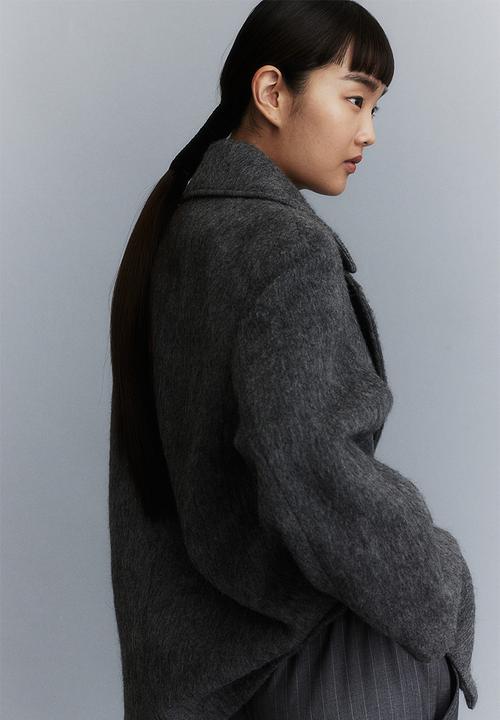 H&M - Wool-blend double-breasted jacket - dark grey