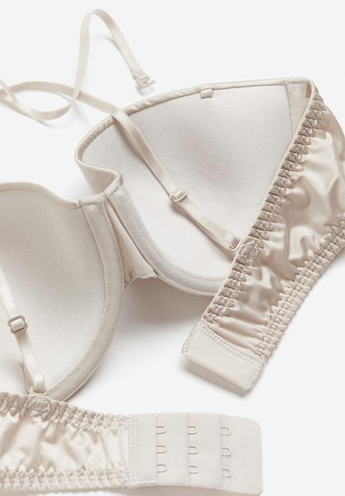 H&M - Satin padded balconette bra - light beige
