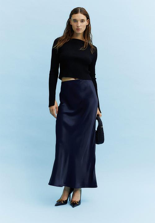H&M - Satin maxi skirt - dark blue