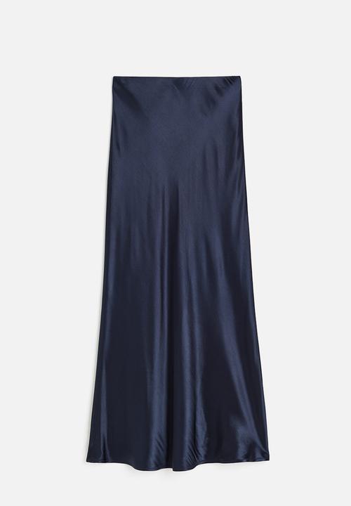 H&M - Satin maxi skirt - dark blue