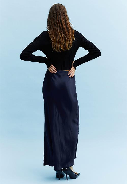 H&M - Satin maxi skirt - dark blue