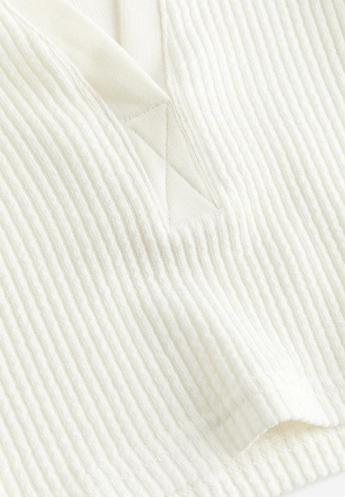 H&M - Collared jersey top - cream 