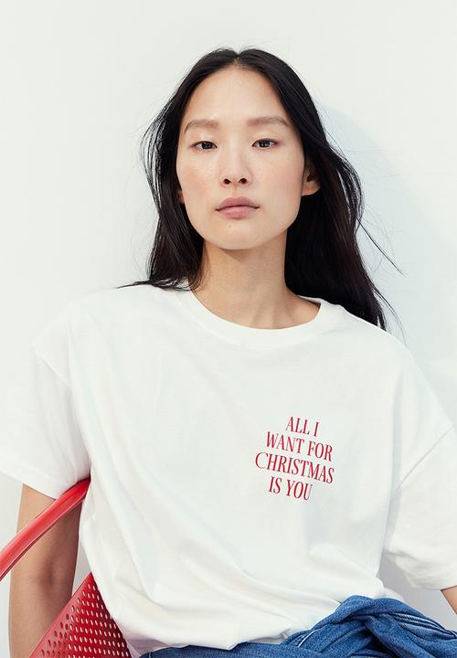 H&M - Oversized printed t-shirt - white & mariah carey