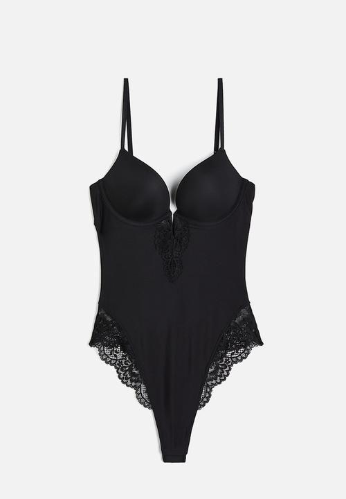 H&M - Light shape super push-up thong body - black