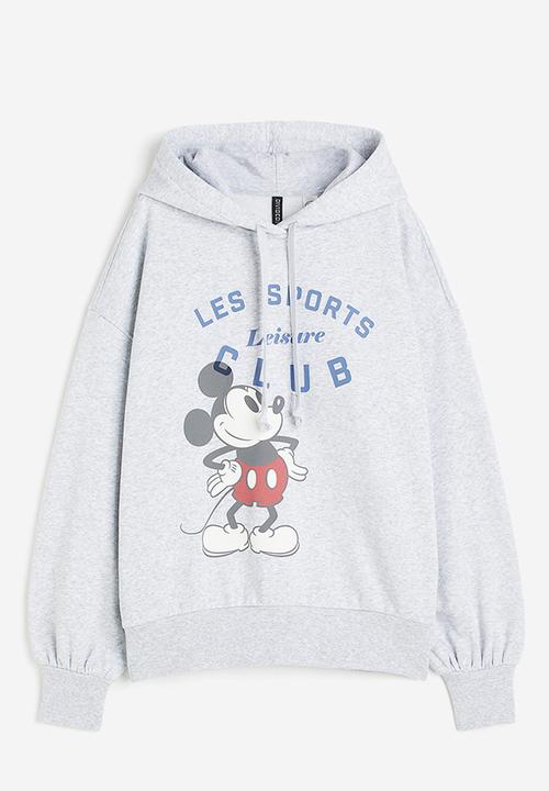 H&M - Oversized printed hoodie - light grey marl & mickey mouse