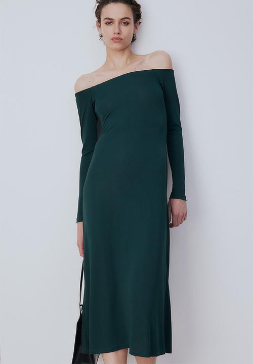 Off-the-shoulder jersey dress - dark green - 1215432002