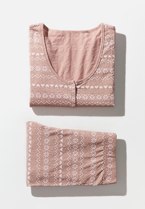 H&M - Ribbed cotton pyjamas - beige & patterned