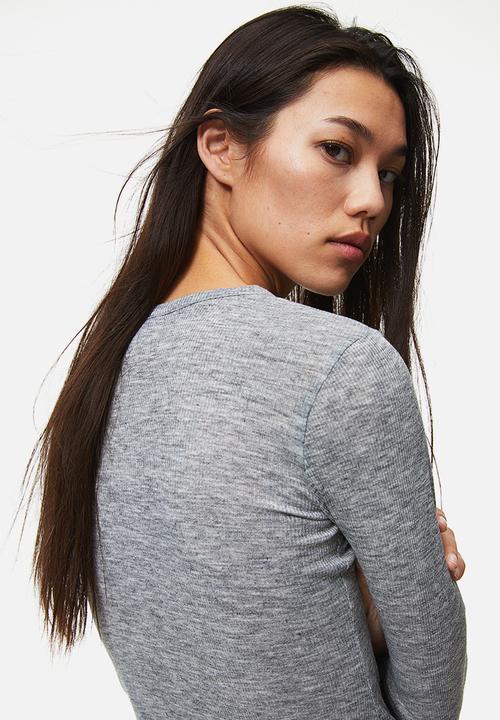 H&M - Ribbed thong body - grey marl