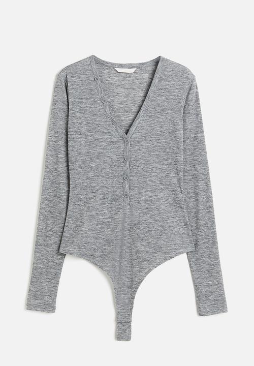 H&M - Ribbed thong body - grey marl