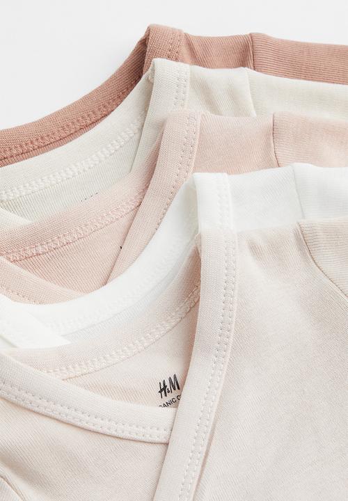 H&M - 5-pack wrapover bodysuits - beige,pink,white
