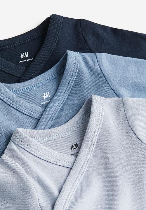 H&M - 5-pack wrapover bodysuits - blue,grey,white