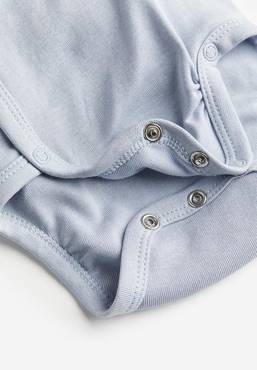 H&M - 5-pack wrapover bodysuits - blue,grey,white