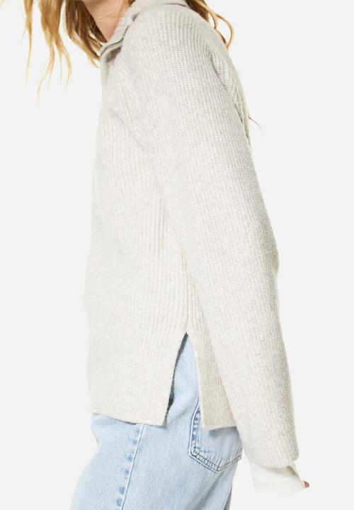 H&M - Zip-top rib-knit jumper - light beige marl