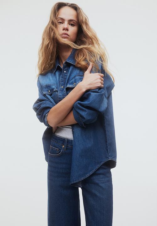 H&M - Wide high cropped jeans - denim blue