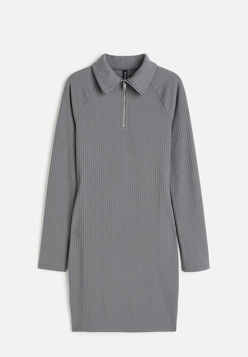 H&M - Zip-top ribbed dress - dark grey