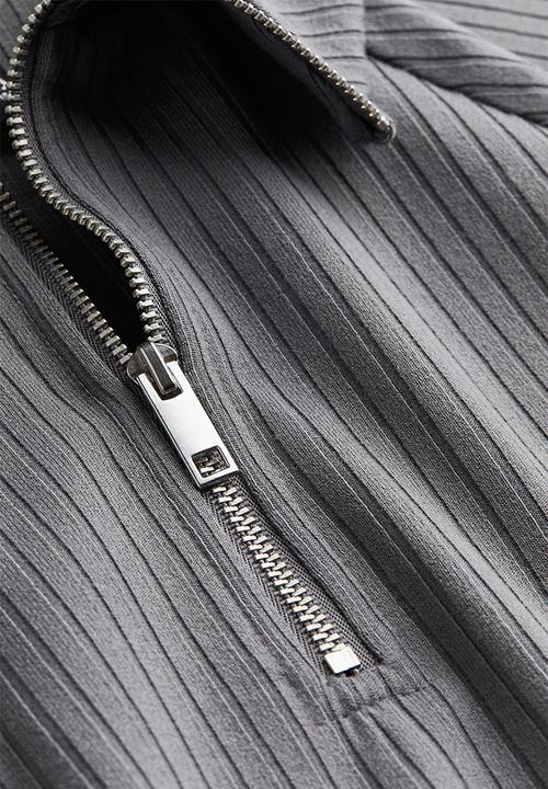 H&M - Zip-top ribbed dress - dark grey