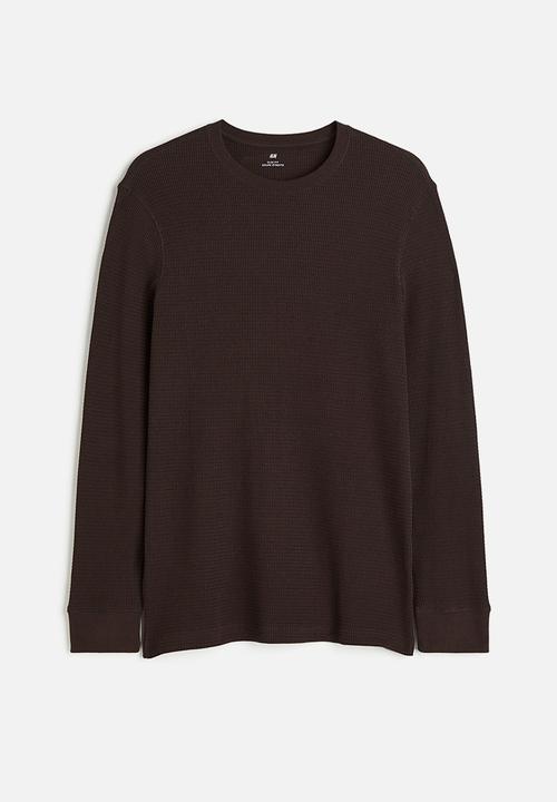 H&M - Slim fit waffled jersey top - brown