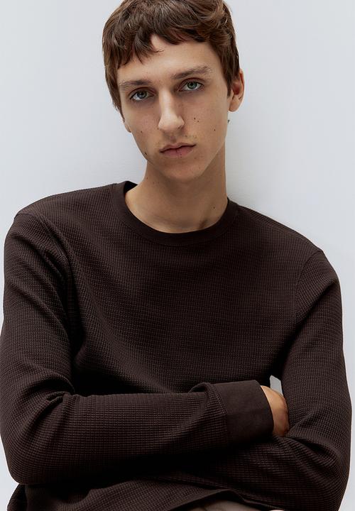 H&M - Slim fit waffled jersey top - brown