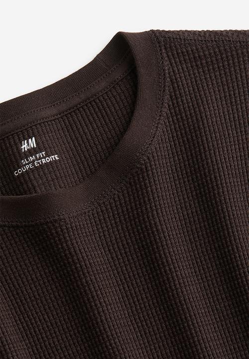 H&M - Slim fit waffled jersey top - brown
