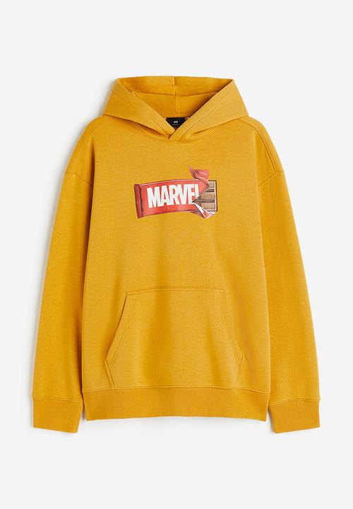 H&M - Loose fit hoodie - mustard yellow/marvel comics