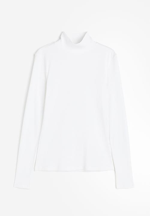 H&M - Ribbed polo-neck top - white