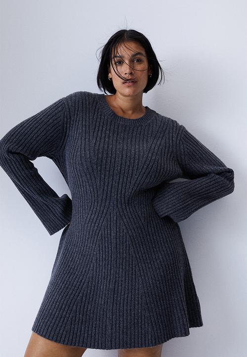Rib-knit dress - dark grey - 1191539002