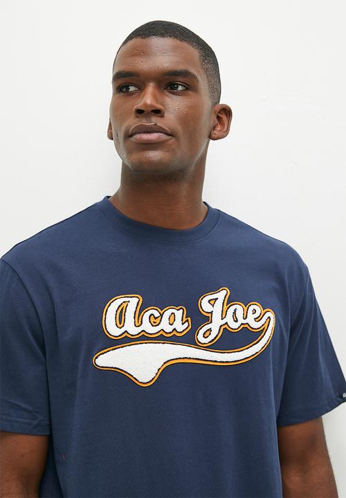 Aca Joe - Mens Aca Joe Towelling Applique Crew Tee Short Sleeve - Dress Blue