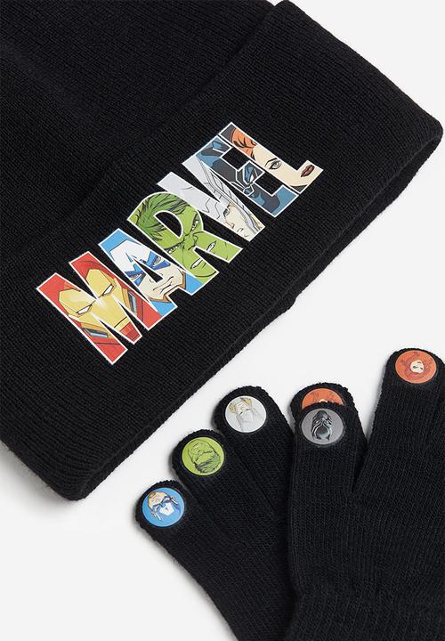 H&M - 2-Piece motif-detail knitted set - black & marvel comics