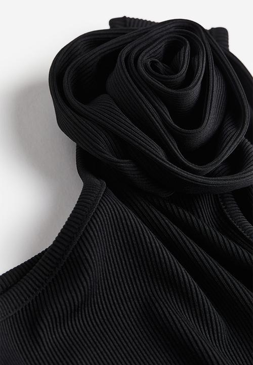 H&M - Appliquéd one-shoulder top - black