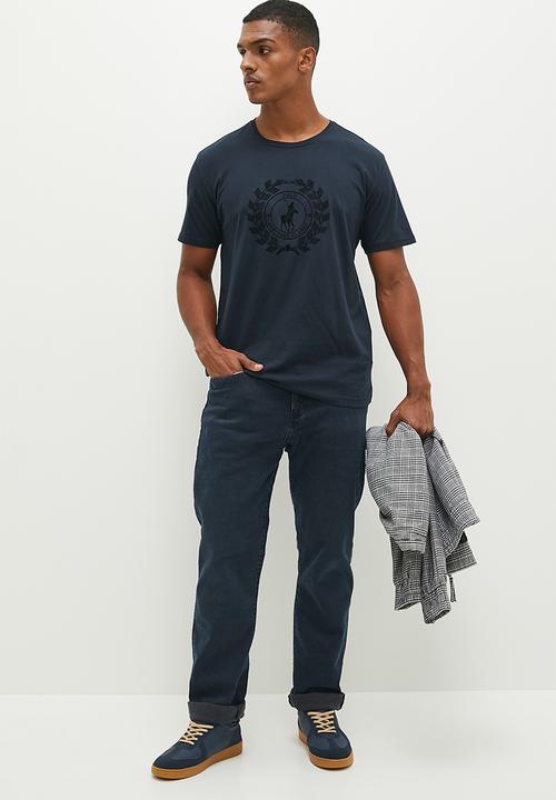 POLO - Harry short sleeve crest flock tee - navy