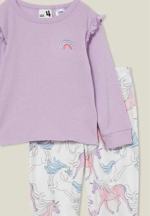 Cotton On - Willow long sleeve flutter pyjama set - lilac drop/ breezy unicorn