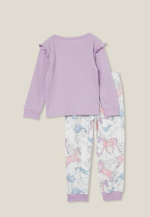 Cotton On - Willow long sleeve flutter pyjama set - lilac drop/ breezy unicorn