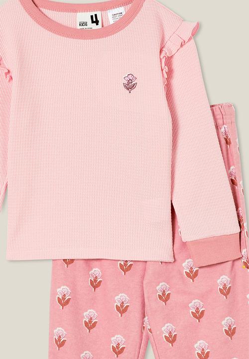 Cotton On - Willow long sleeve flutter pyjama set - pink punch/floral wood stamp