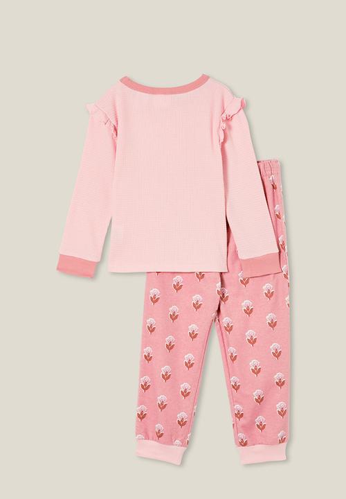 Cotton On - Willow long sleeve flutter pyjama set - pink punch/floral wood stamp