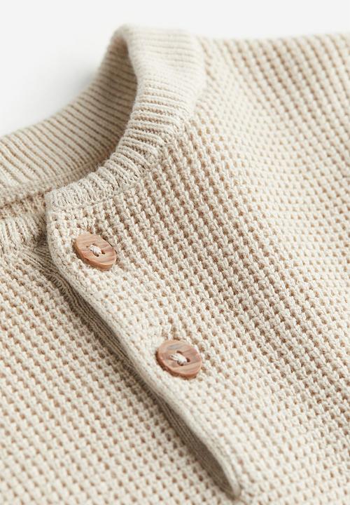 H&M - Waffle-knit henley top - light beige 