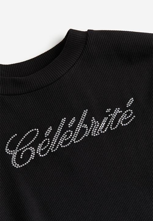 H&M - Ribbed cotton jersey cropped top - black & célébrité
