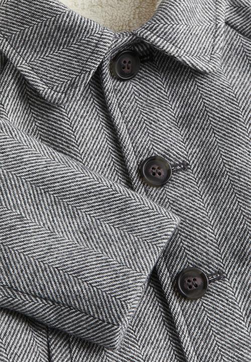 H&M - Pile-lined coat - grey herringbone-patterned 