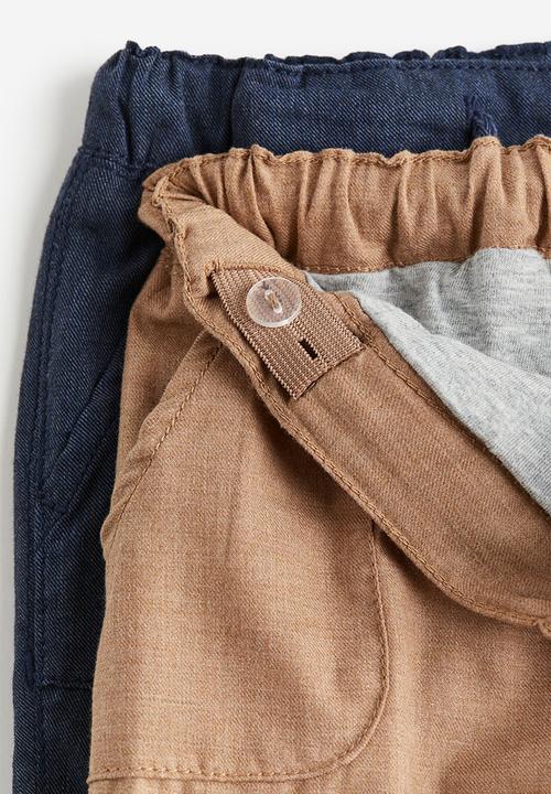 H&M - 2-Pack fully lined cotton trousers - dark beige & dark blue